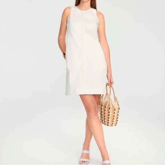 J. Crew Factory Dresses & Skirts - J Crew Factory Denim Shift Dress White Size 4 Sleeveless Raw Hem Side Pockets